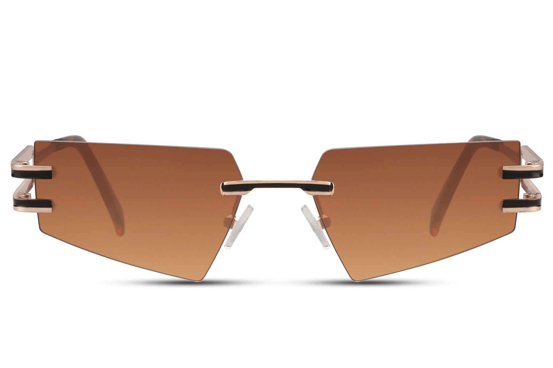 Udklædnings hurtigbriller med bronze stel og brune glas set fra fronten