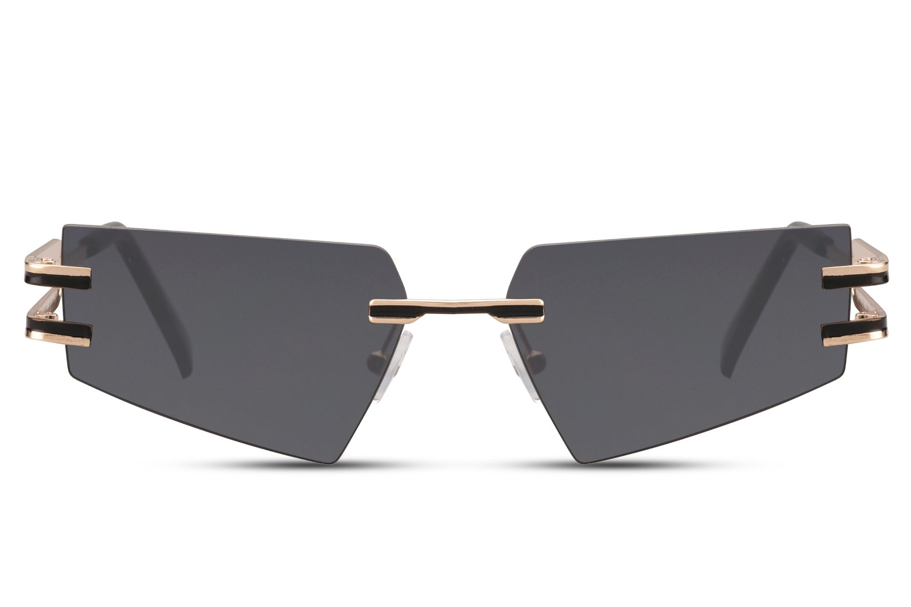 Udklædnings hurtigbriller med guld stel og sorte glas set fra fronten