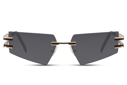 Udklædnings hurtigbriller med guld stel og sorte glas set fra fronten