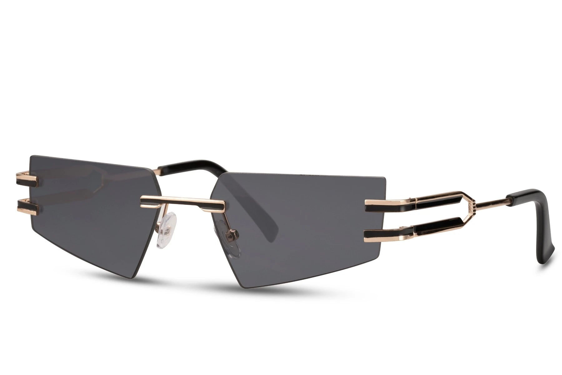 Udklædnings hurtigbriller med guld stel og sorte glas set fra siden