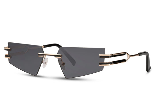 Udklædnings hurtigbriller med guld stel og sorte glas set fra siden