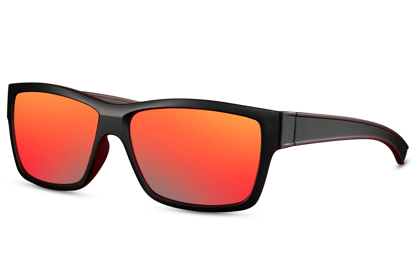 Wayfarer hurtige solbriller i røde glas og sort stel set fra siden