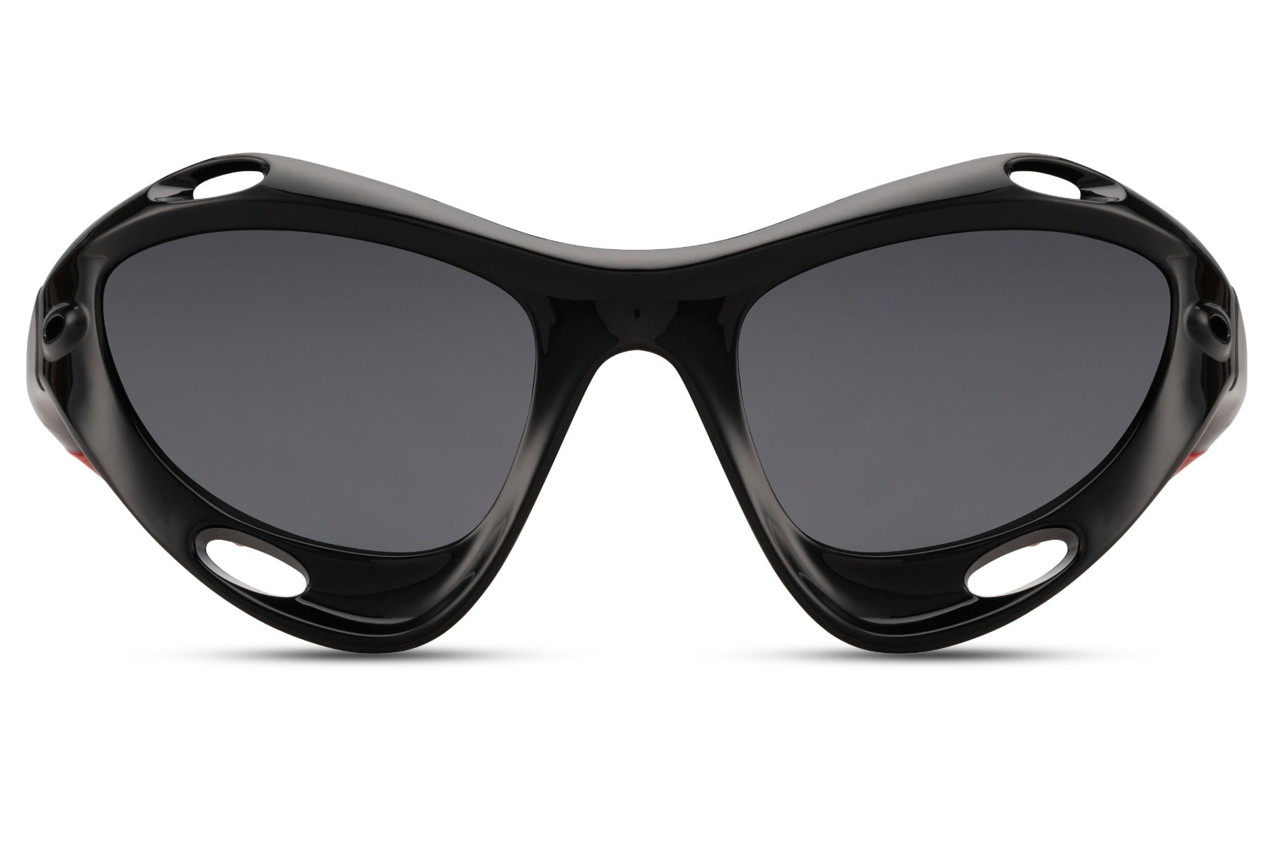 Alien hurtigbriller i sort farve med hullet stel set fra fronten