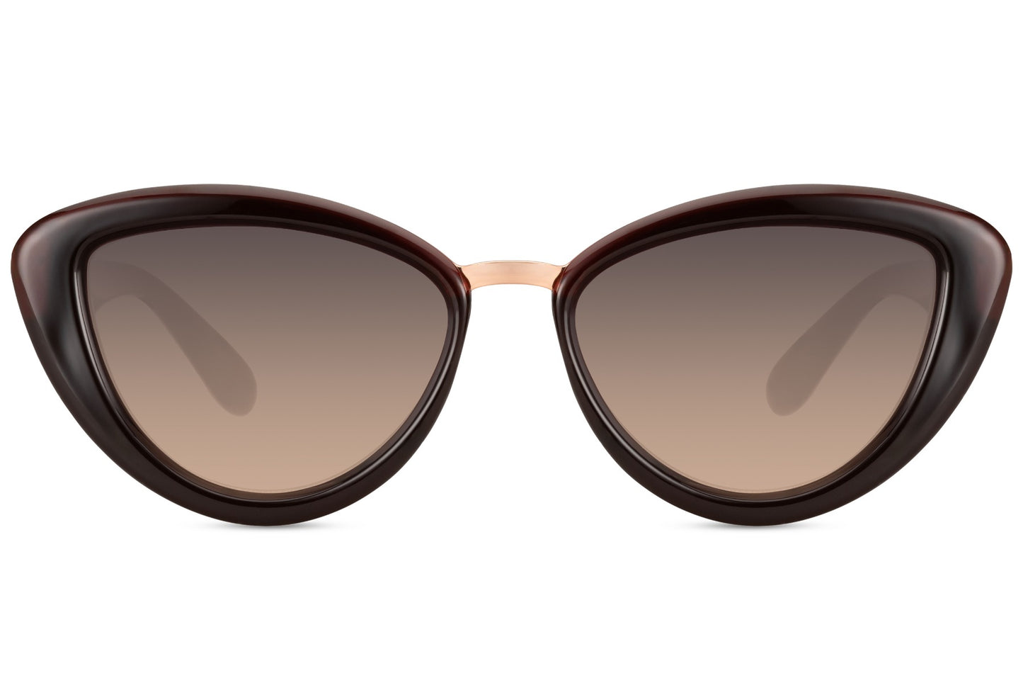 Brune cateye solbriller med tykt stel set fra fronten