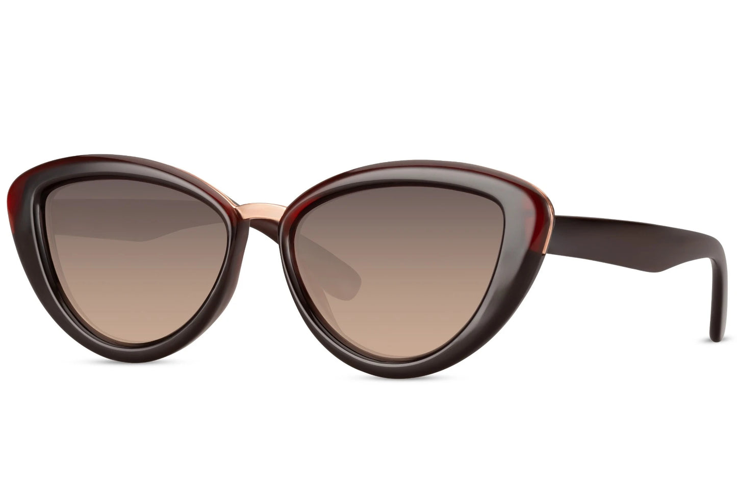 Brune cateye solbriller med tykt stel set fra siden