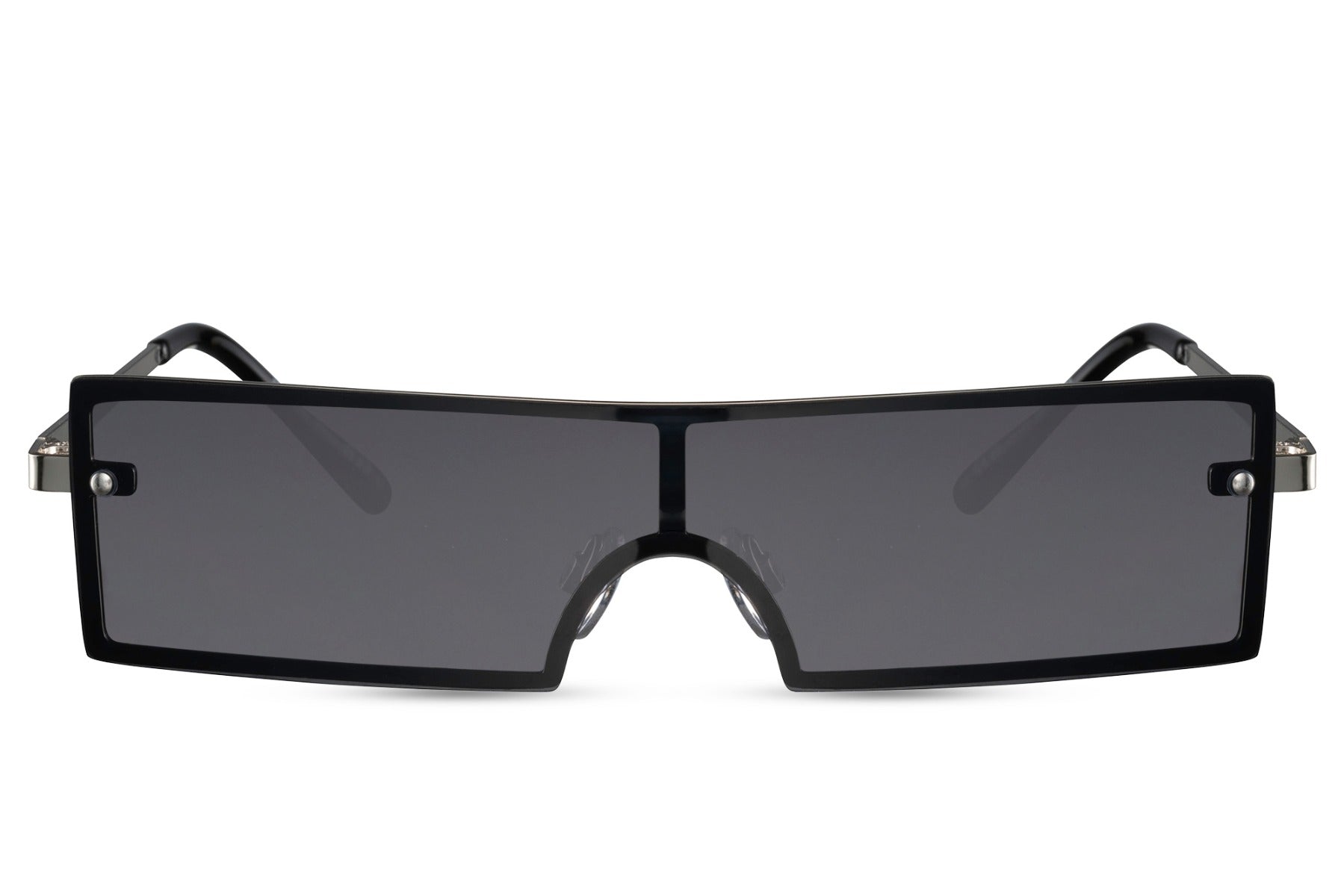 Cool rektangel hurtigbriller sorte og grå glas set fra fronten