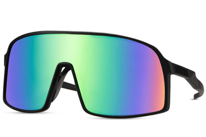 Cykelbriller med store glas og grønne gradient glas set fra siden