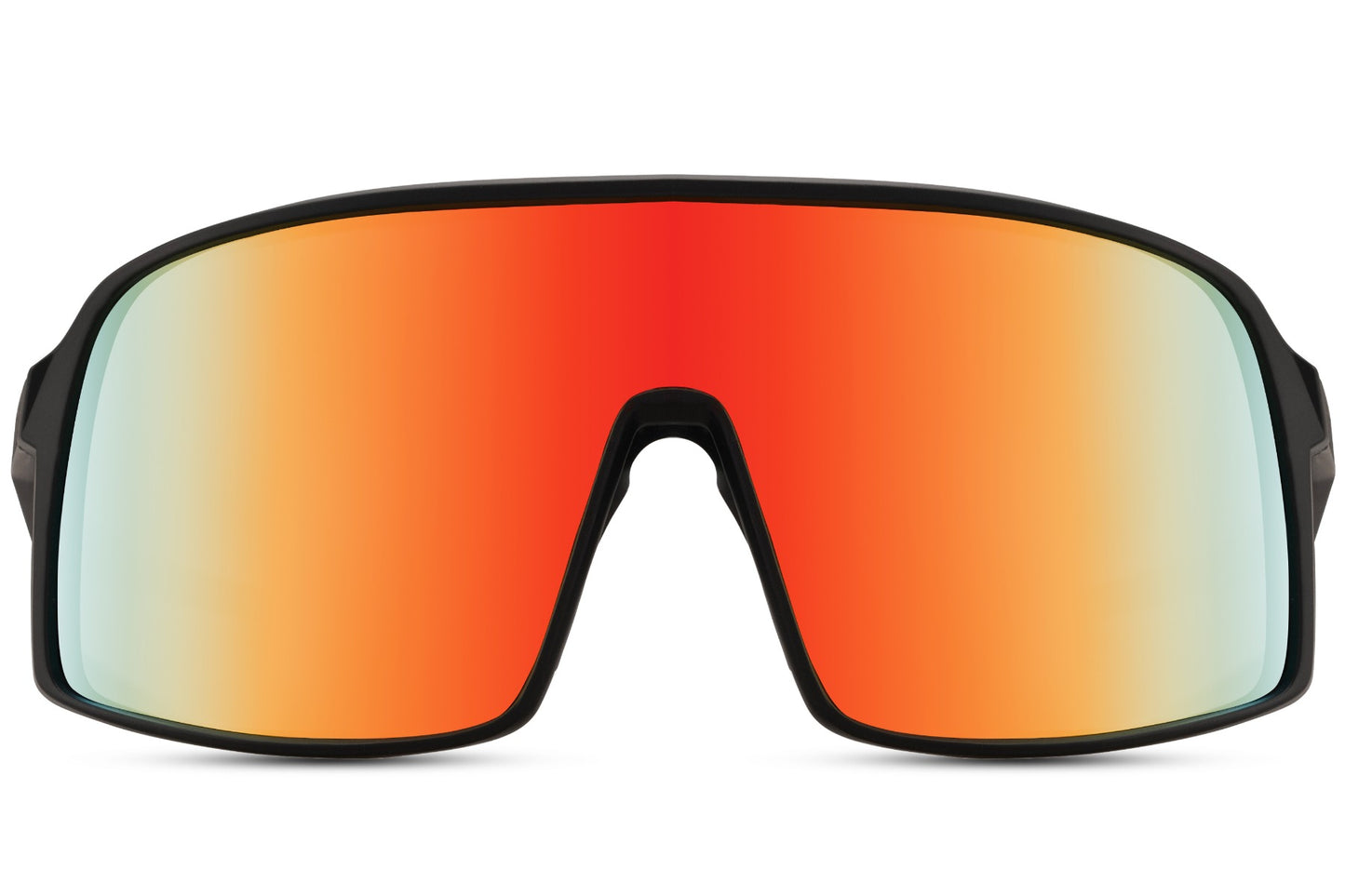 Cykelbriller med store glas og røde gradient glas set fra fronten