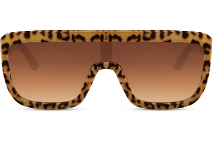 Festlige hurtigbriller med leopard stel og enkelt glas set fra fronten