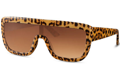 Festlige hurtigbriller med leopard stel og enkelt glas set fra siden