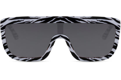 Festlige hurtigbriller med zebra stel og enkelt glas set fra fronten