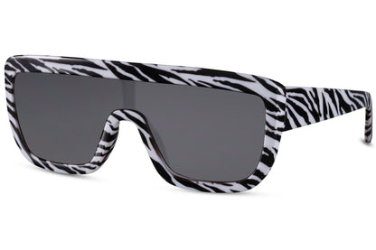 Festlige hurtigbriller med zebra stel og enkelt glas set fra siden