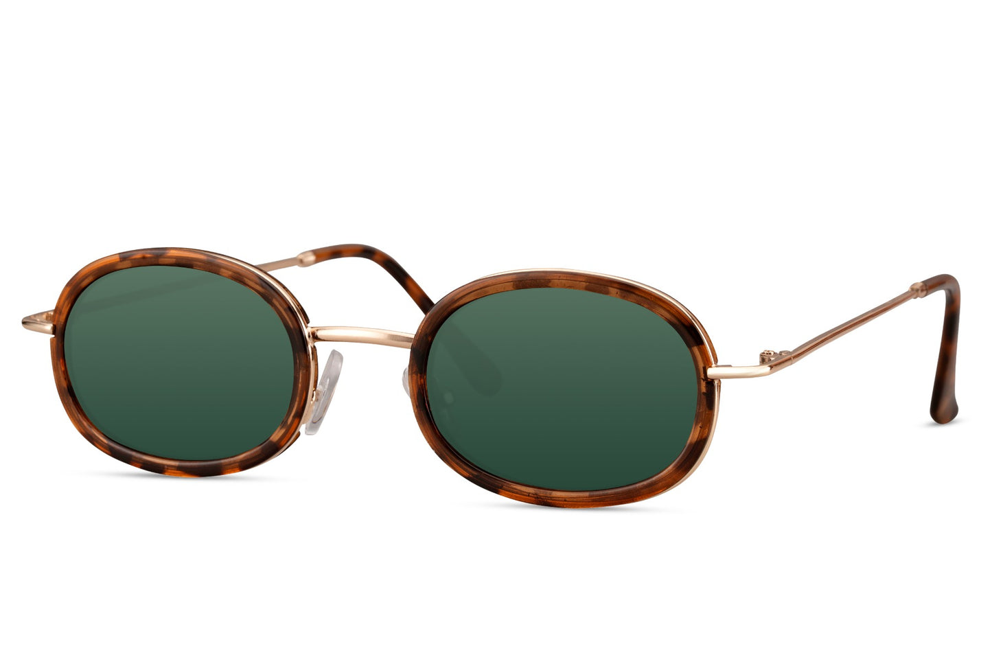 Festlige, ovale hurtigbriller med tynde stænger, leopard stel og grønne glas