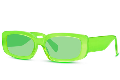 Gennemsigtige hurtigbriller i grønne glas og grønt stel set fra siden