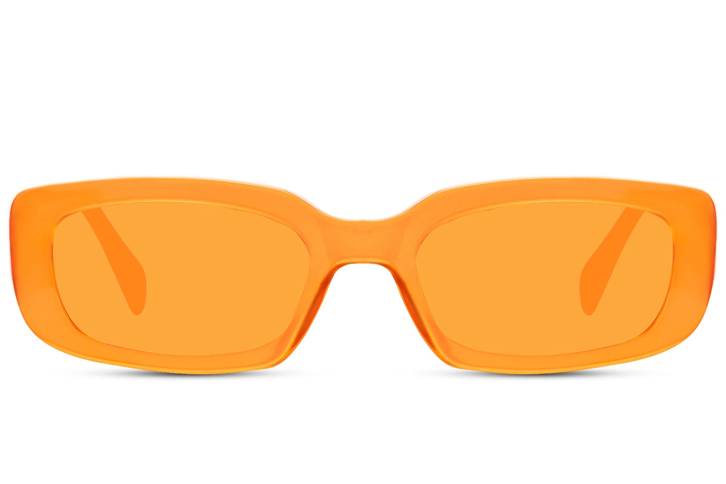 Gennemsigtige hurtigbriller i orange glas og orange stel set fra fronten
