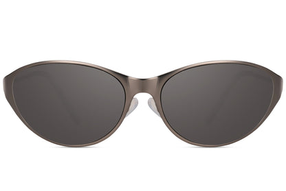 Grå tynde hurtigbriller med store glas set fra fronten