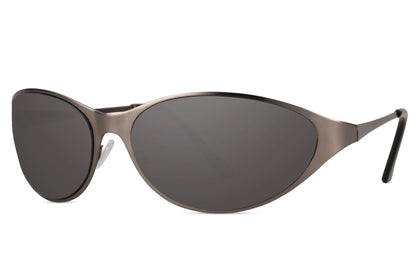 Grå tynde hurtigbriller med store glas set fra siden