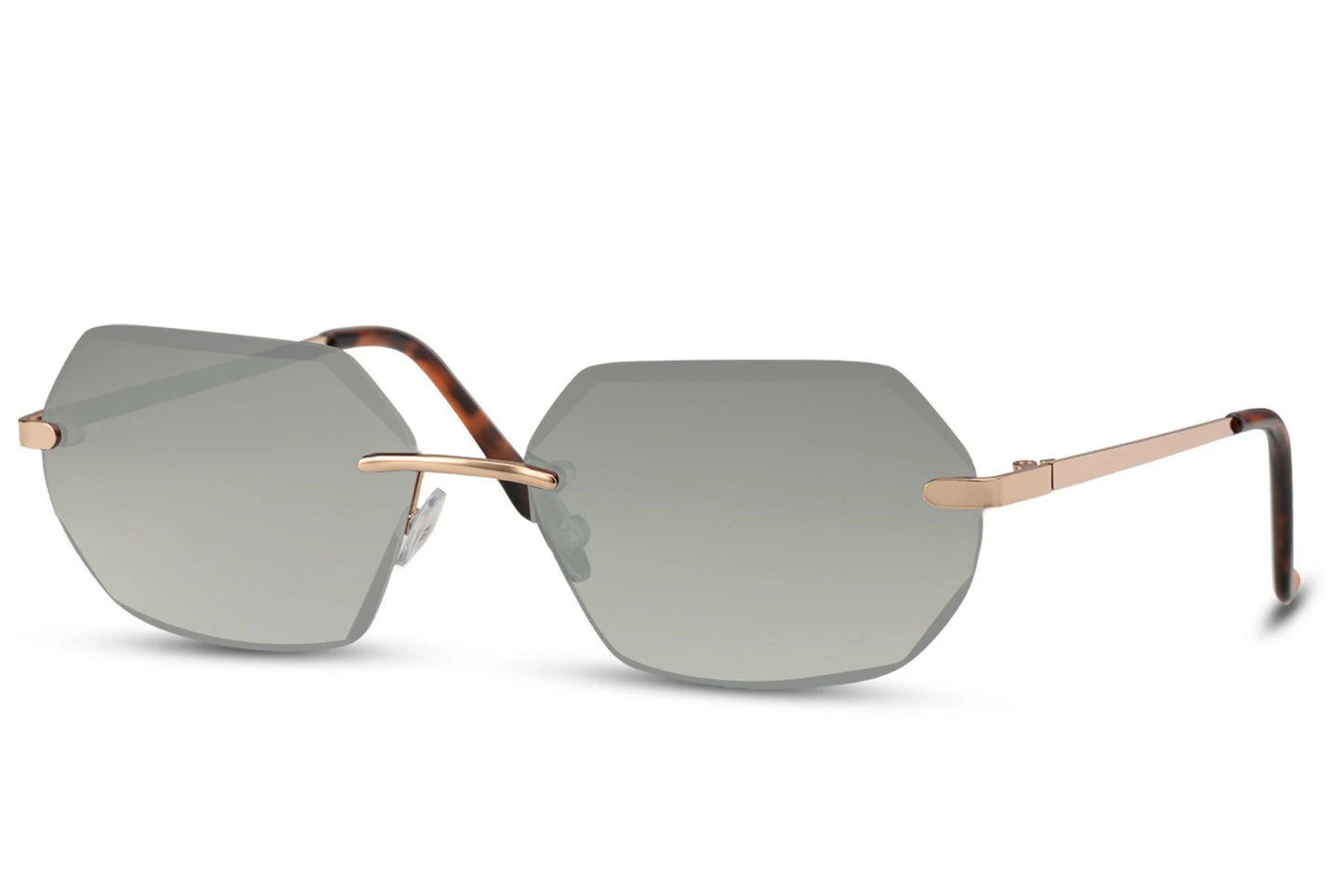 Hexagon hurtigbriller i metallisk design og grå glas set fra siden