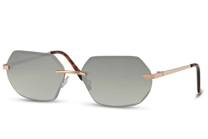 Hexagon hurtigbriller i metallisk design og grå glas set fra siden