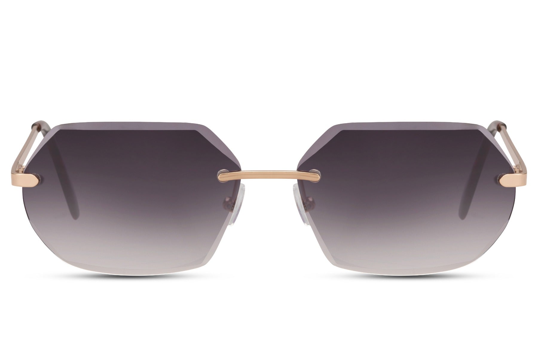 Hexagon hurtigbriller i metallisk design og lilla glas set fra fronten