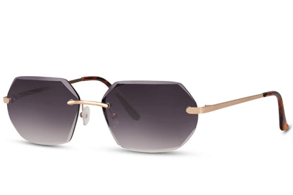 Hexagon hurtigbriller i metallisk design og lilla glas set fra siden