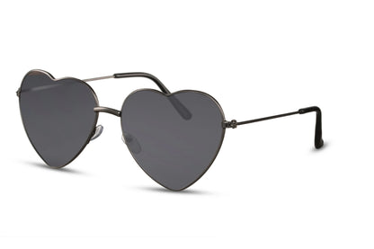 Hjerte briller med sorte glas set fra siden