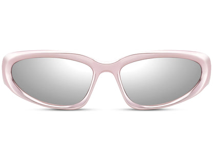 Hurtigbrille pink stel grå glas set i klassisk design fra fronten