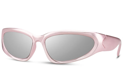 Hurtigbrille pink stel grå glas set i klassisk design fra siden