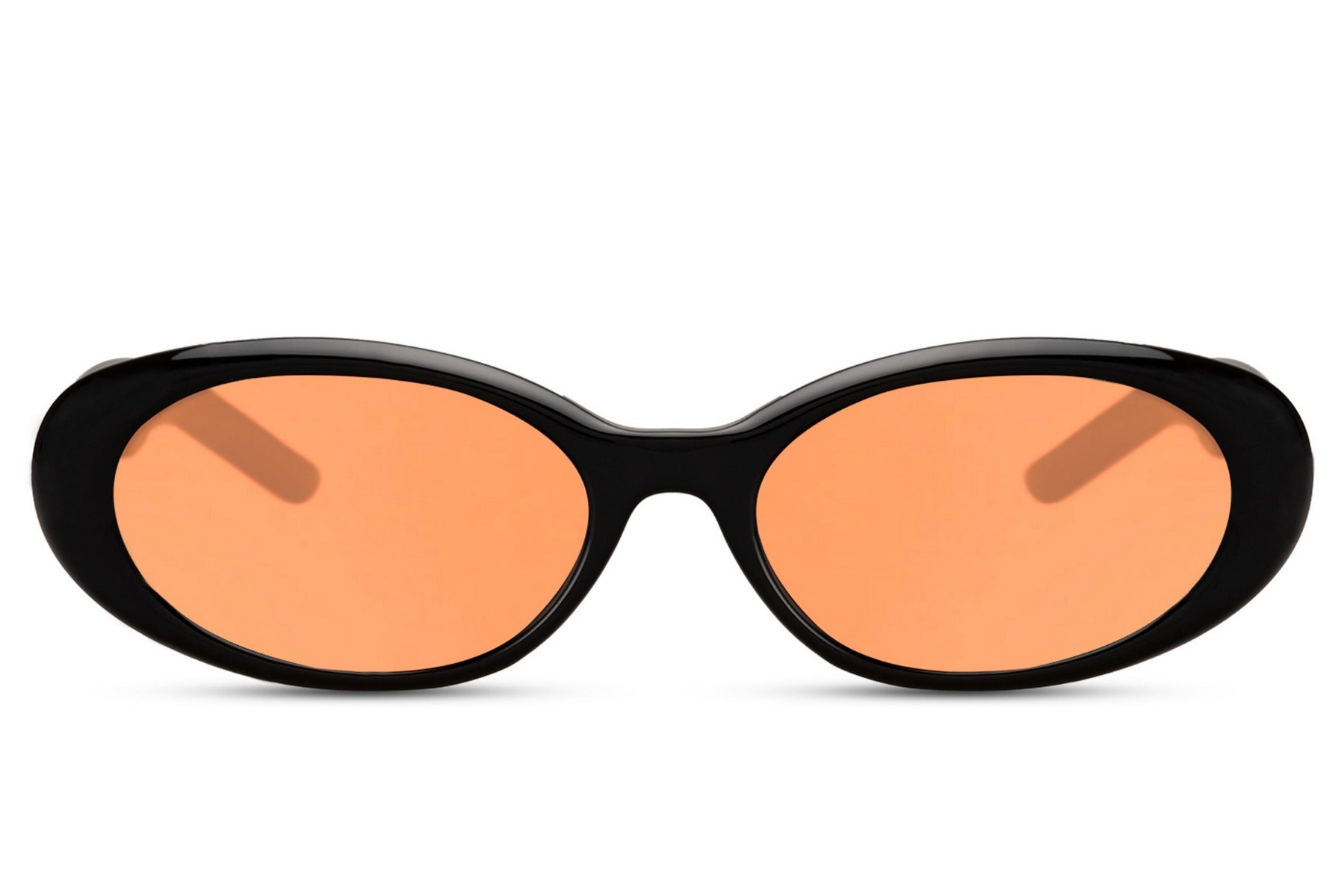 Hurtigbriller med orange glas i oval design set fra siden