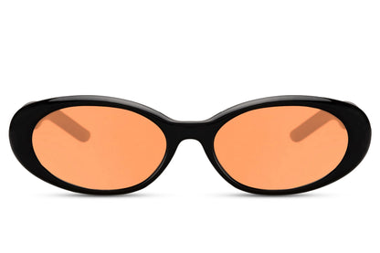 Hurtigbriller med orange glas i oval design set fra siden