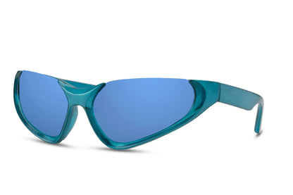 Hurtigbriller uden top ramme i blå set fra siden