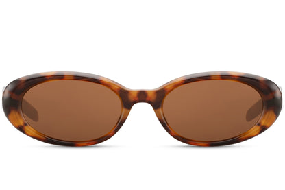 Hurtigbriller med brune glas i oval design set fra fronten