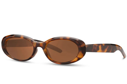 Hurtigbriller med brune glas i oval design set fra siden