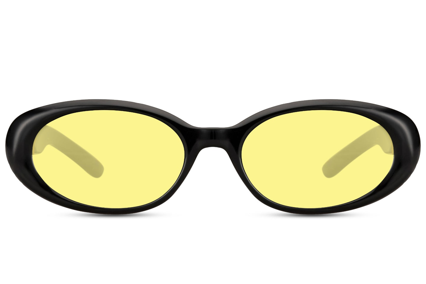 Hurtigbriller med gule glas i oval design set fra fronten