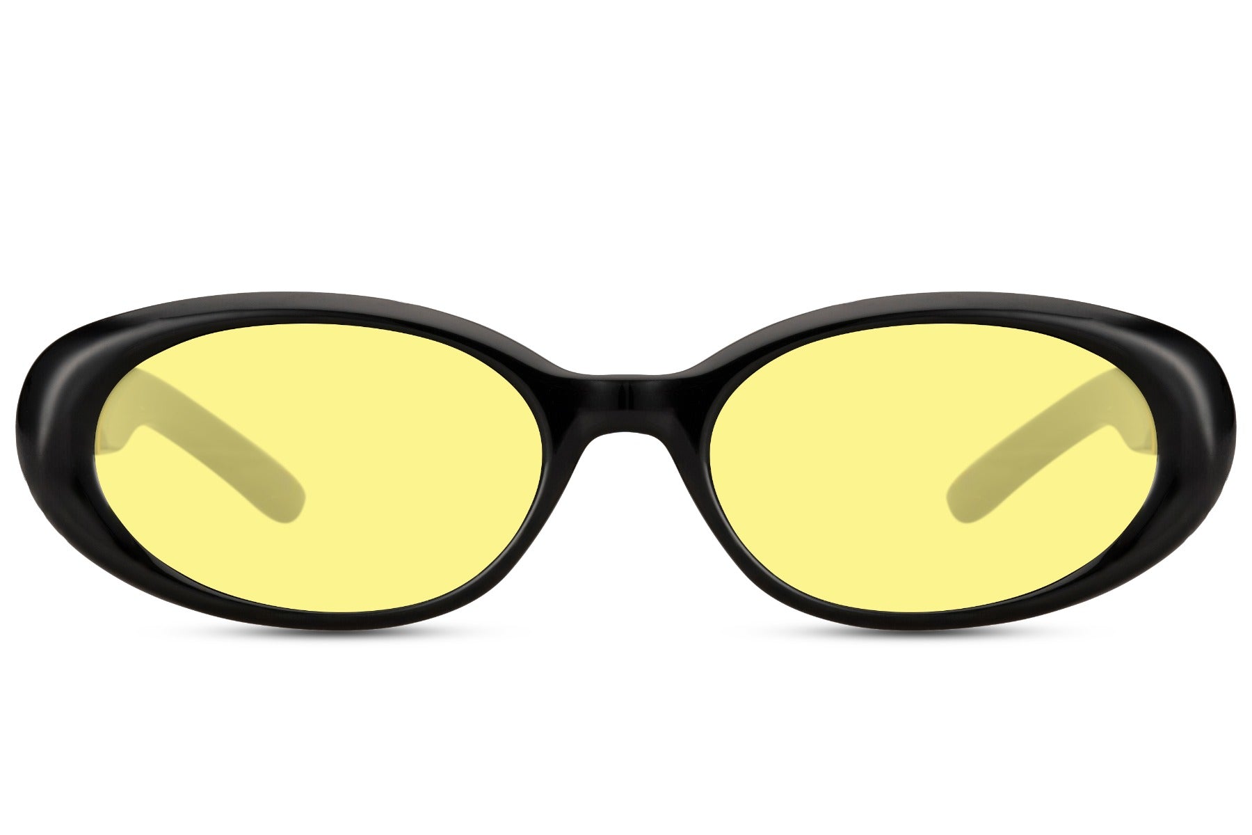 Hurtigbriller med gule glas i oval design set fra fronten