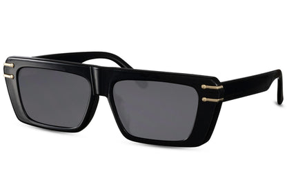 Hurtigbriller med lige top og pynt i hjørnet med sort stel set fra siden