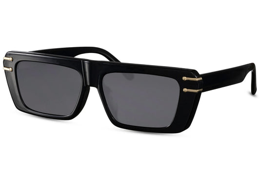 Hurtigbriller med lige top og pynt i hjørnet med sort stel set fra siden