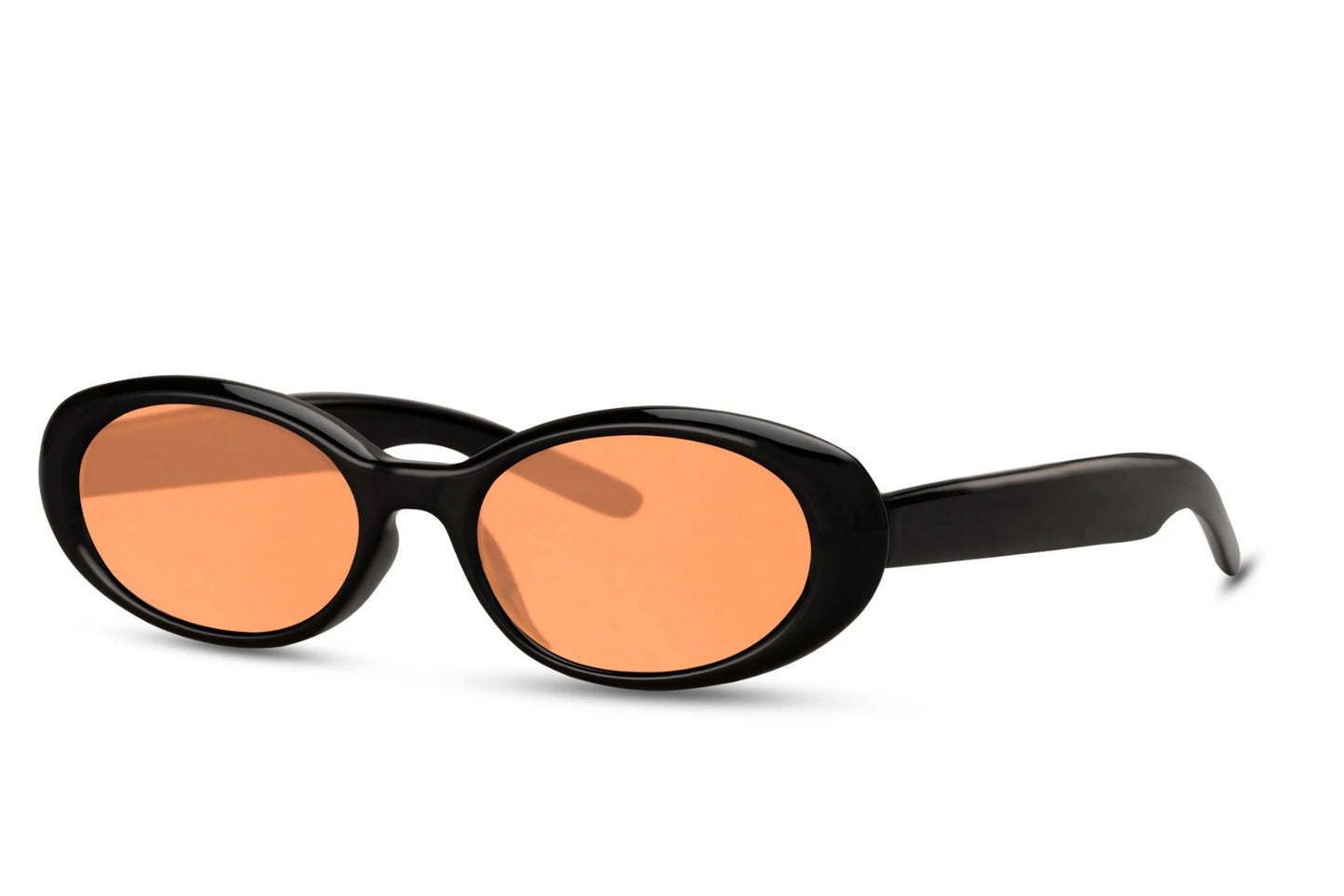 Hurtigbriller med orange glas i oval design set fra siden