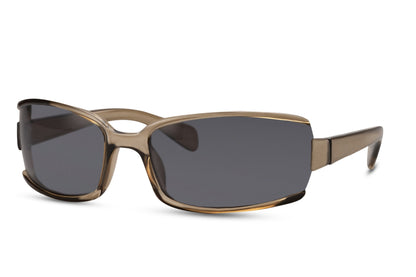 Hurtigbriller i rektangulært design i grå farve set fra siden