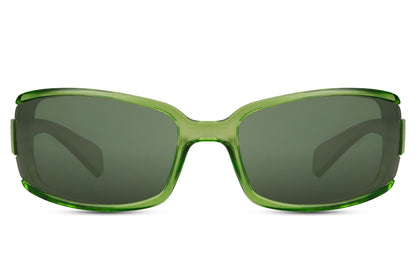 Hurtigbriller i rektangulært design i grøn farve set fra fronten