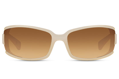 Hurtigbriller i rektangulært design i lysebrun og creme farve set fra fronten