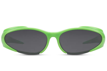 Hurtigbriller spids form i grøn stel set fra fronten