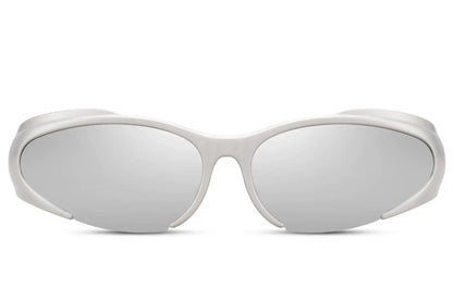 Hurtigbriller spids form i hvid stel set fra fronten