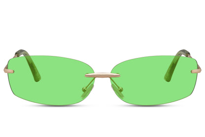 Simple hurtigbriller med grønne glas uden ramme set fra fronten