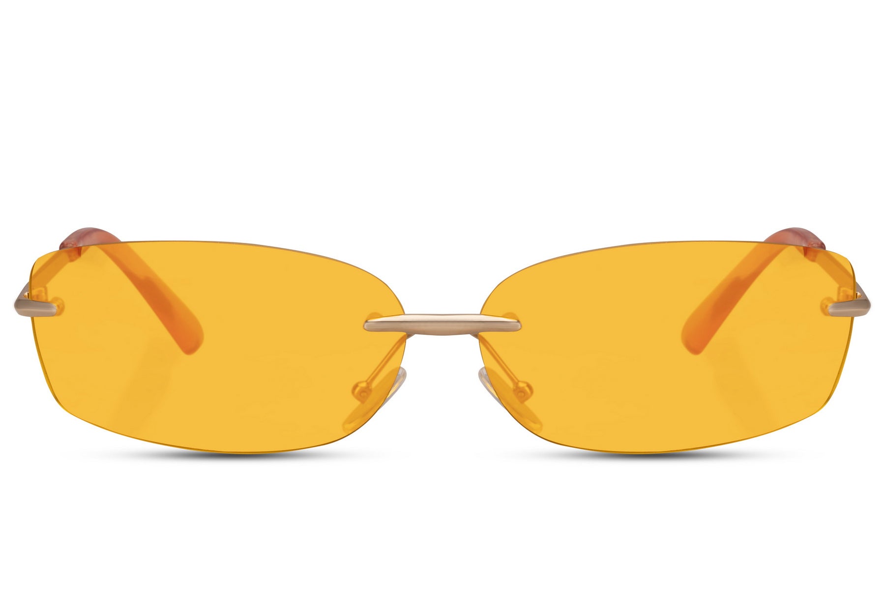 Simple hurtigbriller med orange glas uden ramme set fra fronten