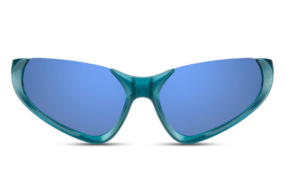 Hurtigbriller uden top ramme i blå set fra fronten