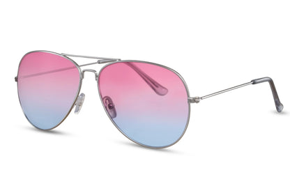 Hurtige aviator solbriller i pink og lilla glas set fra siden