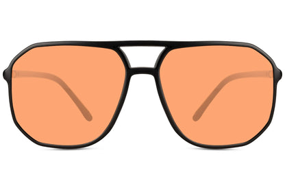 Kantede solbriller i orange farvet glas set fra fronten