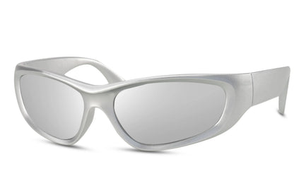 Klassiske farvede hurtigbriller i grå glas og grå stel set fra siden