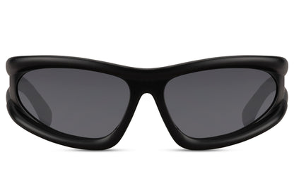 Klassiske hurtigbriller med rør-formet stel i sort farve og sorte glas set fra siden